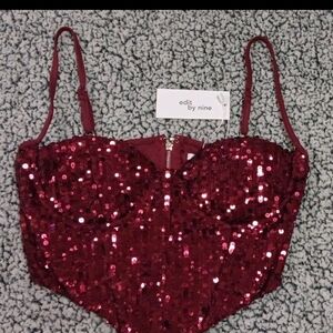 Edit by Nine Red Sequin Bustier Top